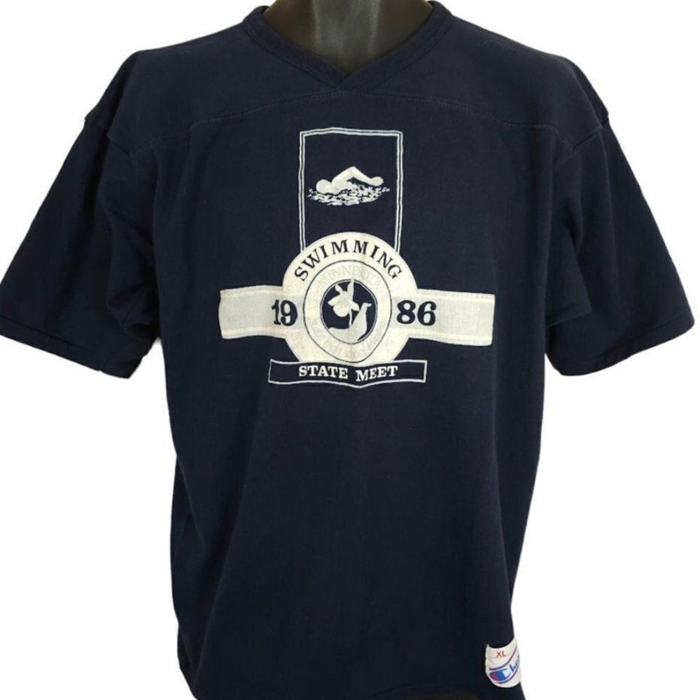 Minnesota Swimming State Meet T Shirt Jersey Vintage 80s 1986 Champion